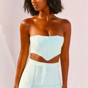 RARE ZARA Powder Baby Blue Strapless Corset Tube Top cropped